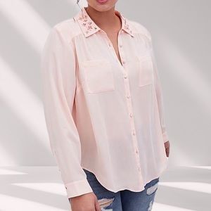 Torrid Blush Pink Madison Georgette Jeweled Collar Button Blouse | Size 3 (XL)